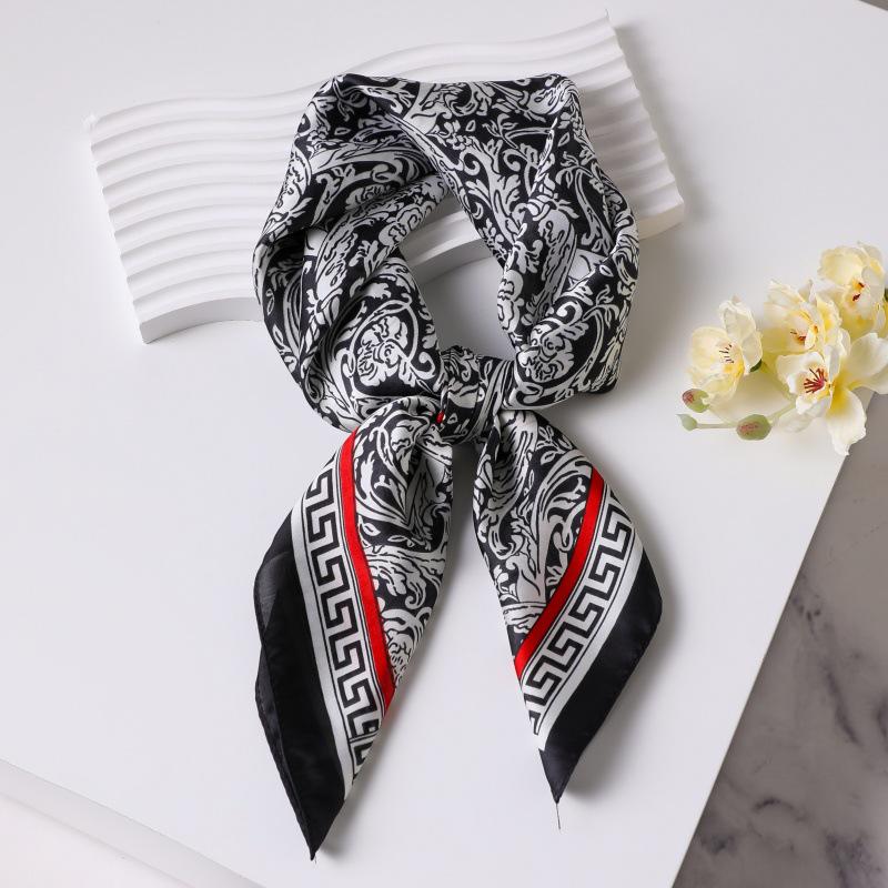70cm Vintage Korean Style Silk Scarf: Versatile Faux Silk Neckerchief with Vintage Print for Women