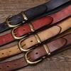 Unisex 3.3cm Men and Women Real Genuine Leather Vintage Belt Female Luxury Copper Buckle Belt Male High Quality Jeans Strap