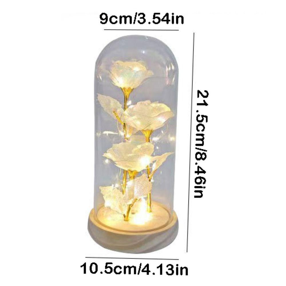 Romantic Artificial Rose Light with Acrylic Cover 3 Heads Rose Light Up Rose Simulation Luminous Eternal Rose Lamp Mothers Day