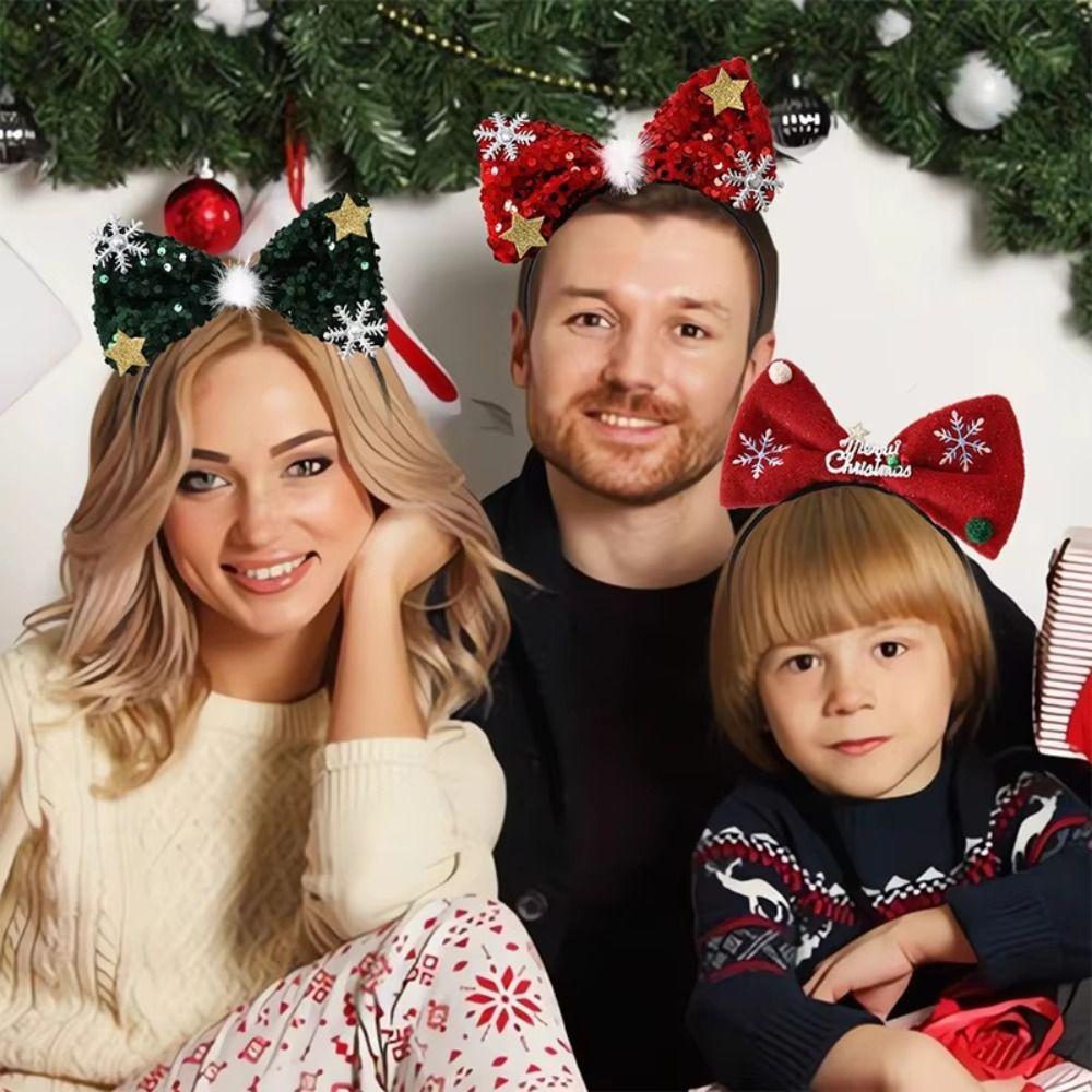 Non-slip Christmas Hairband Shiny Christmas Headband Cute Bowknot Hair Hoop  Girls