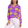 Helle Flower Power Bluse Retro Hippie Blumen Trendige Bedruckte Blusen Damen Langarm Freizeithemden Frühling Übergroße Kleidung