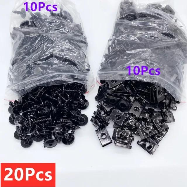 100Pcs Mix Car U-Type Clip with Screw Anti-rust Protection Metal Screw Tapping Fastener Clip Screw Buckle Iron Sheet