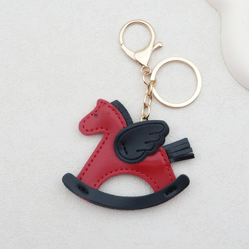 Women Leather Charms Bag Pendant KeyChain Cartoon Pony Rocking Horses Keyring Cute Animal Ornament Accessories