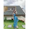 Holiday Style Retro Floral Suspender Dress Women's Summer Design Sense Irregular Long Dress Waist Thin A-shaped Skirt
