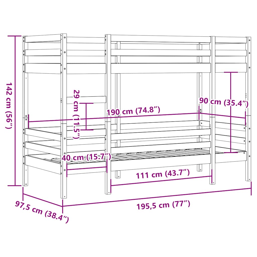 Bunk Bed Wax Brown 90 x 190 cm Solid Pine Wood
