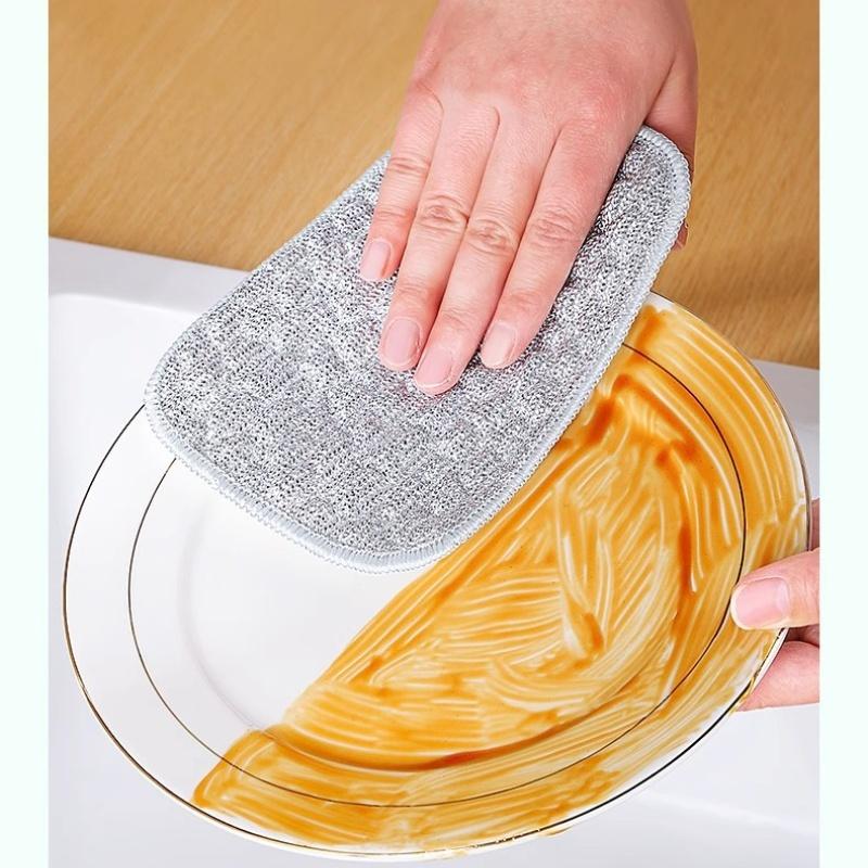 1-10PC Double Side Dishwashing Rags Dish Washing Brush Pot Dish Steel Wire Wash Cloth Household Cleaning Reusable Kitchen Tools