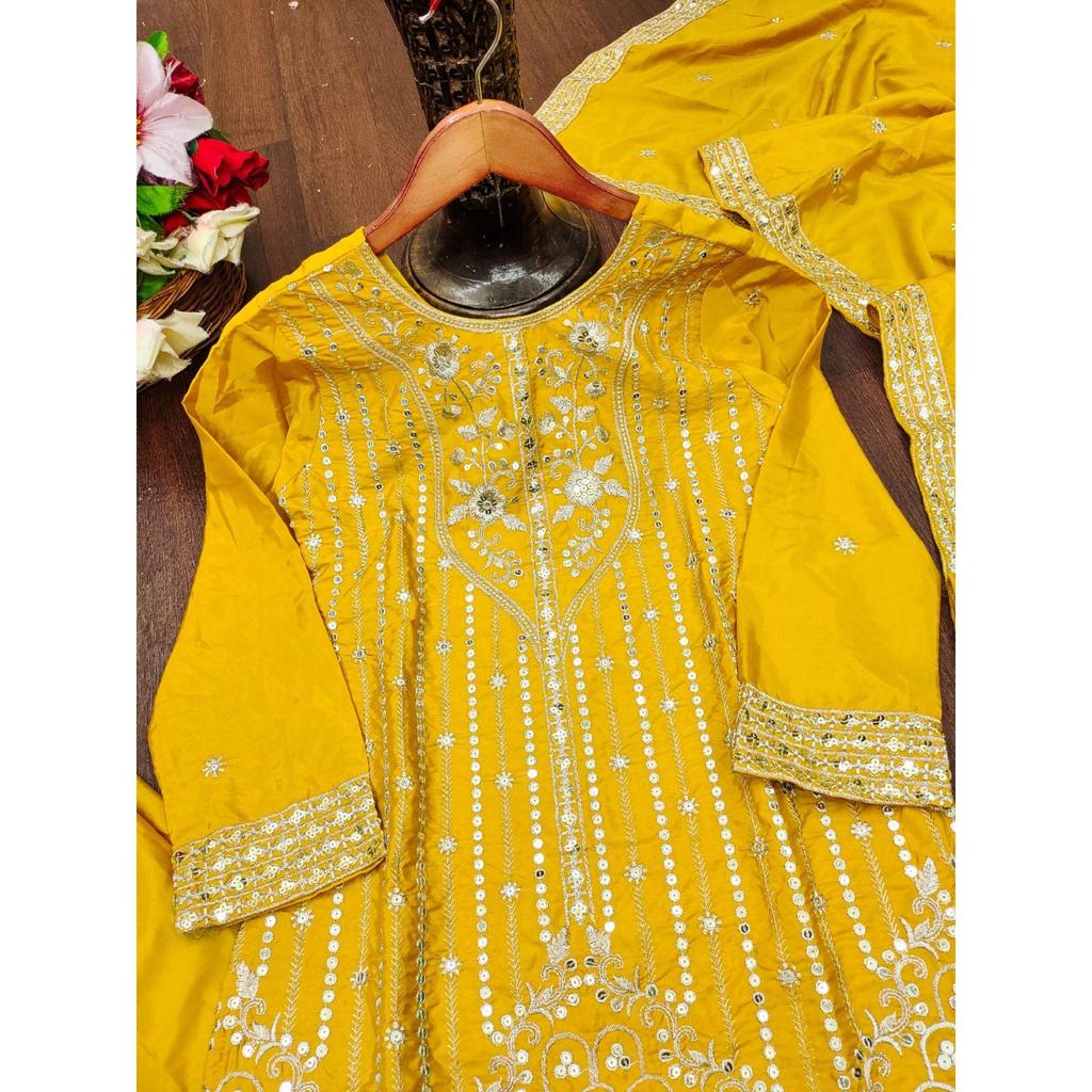 Presenting  New Designer Embroidered Natural Crep Sharara Suit With Sequence Embroidered Work