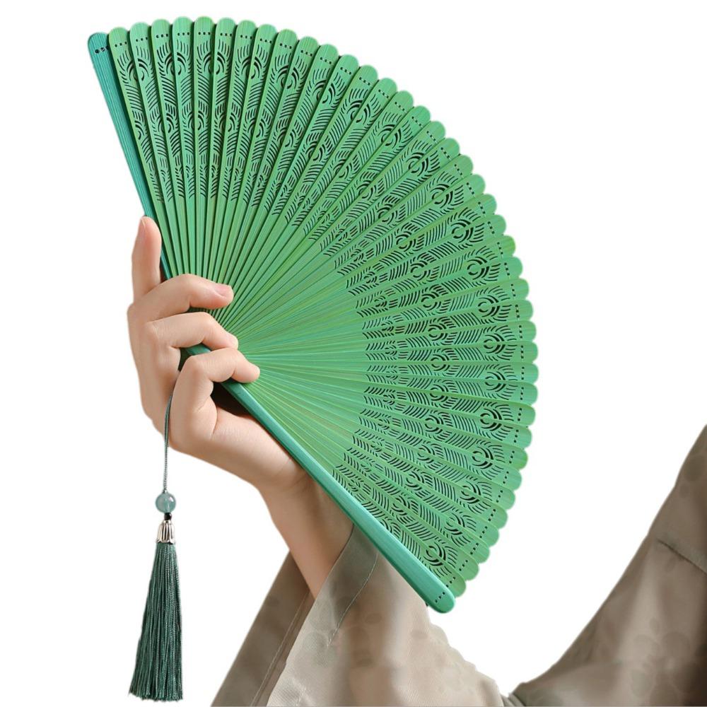 Solid Color Tassel Folding Fan Portable Kimono Fan Fashion Folding Bamboo Fan Hanfu Accessories