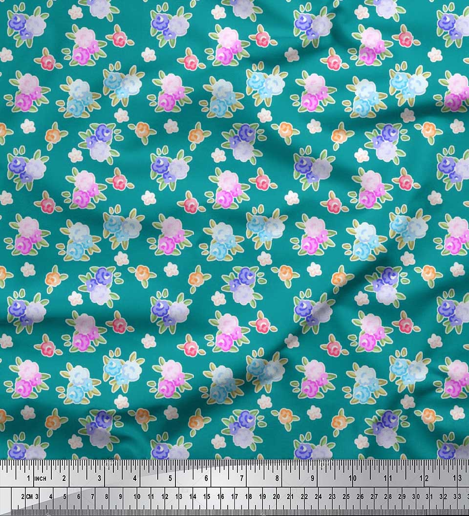 

Тканина Soimoi Japan Crepe Satin Leaves & Floral Artistic Print Швейна тканина метр 42 дюйма 42 Inch Wide - Poly Crepe зелений