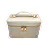 Portable Cross-Grain Leather Cosmetic Bag with Gold Hardware - Makeup and Skincare Travel Organizer