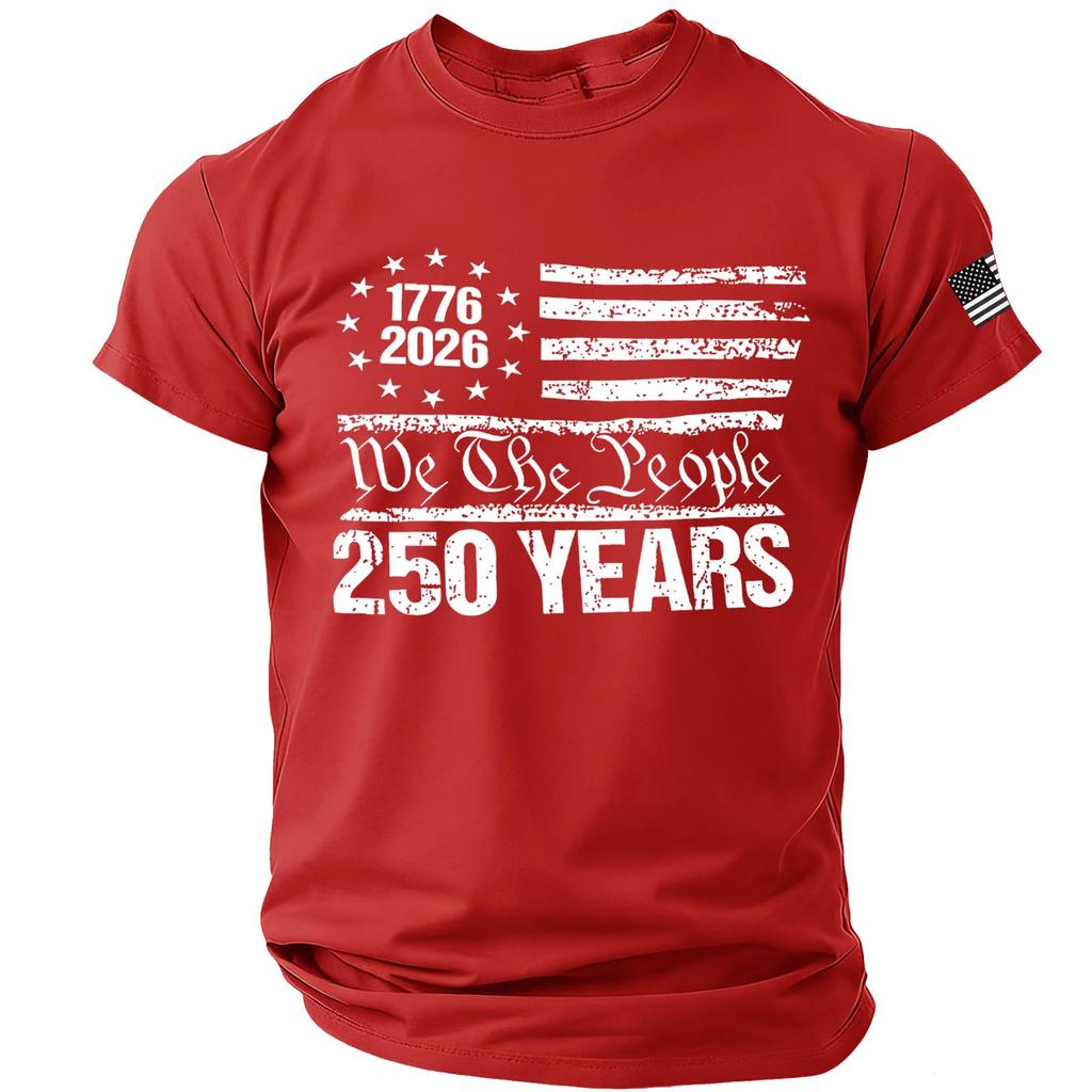 Mens Short Sleeve Crew Neck T Shirt with We The People 250 Years 1776 2026 Flag Graphic Print Casual Fit Top