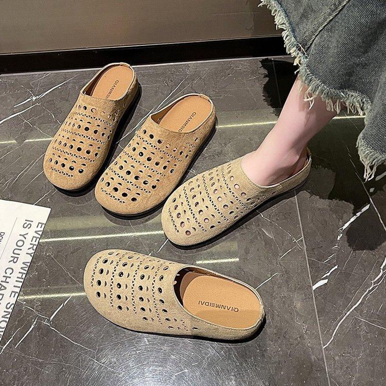 Hollow Bag Head Half Slippers Women's Summer 2025 Boken New Outer Wear Thick-soled Casual Cool Slippers Versatile Soft Bottom