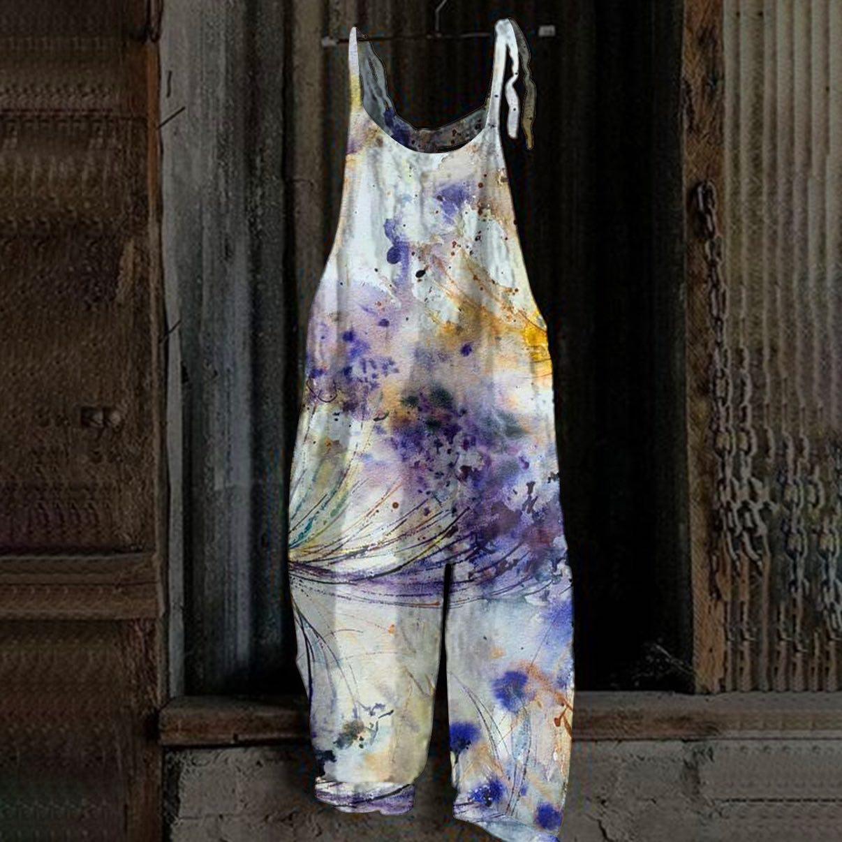 VIONA Summer Floral Print Women s Back Pants Adjustable Suspender Jumpsuit Daily Casual Women s Loose Leg Pants Streetwear S