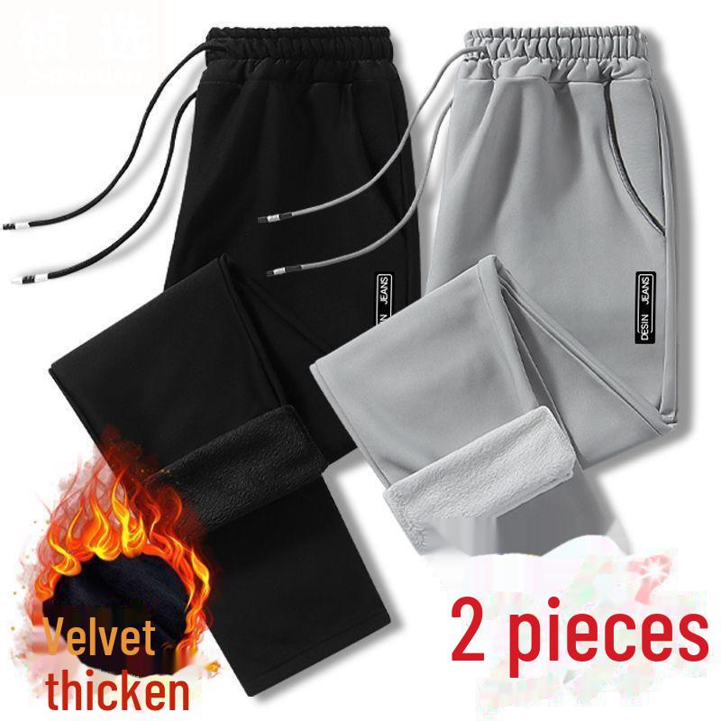 Pánské plusové sametové zateplené ležérní kalhoty: Podzim/Zima Volné, Rovné, Slim Tepláky