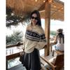 Women's Retro Fair Isle High-Neck Half-Zip Sweater Pullover | 2026 Autumn/Winter Collection | Trendy, Loose Jacquard Knit Top