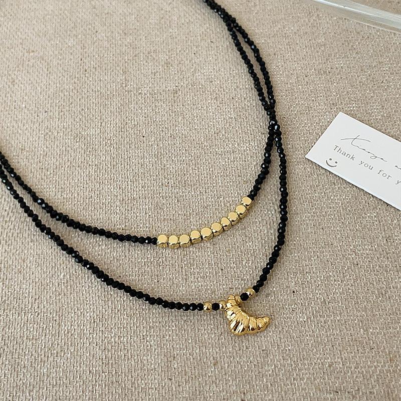 Design Sense Schwarzer Kristall Croissant Halskette Damen Einfach Leichter Luxus Elegant Persönlichkeit Mode Vielseitige Halskette Schlüsselbeinkette