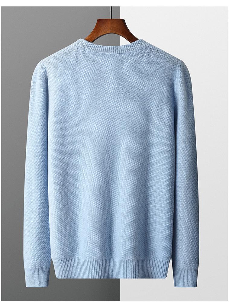 Men's Thick Pineapple Stitch Pure Wool Round Neck Sweater for Autumn/Winter 2025