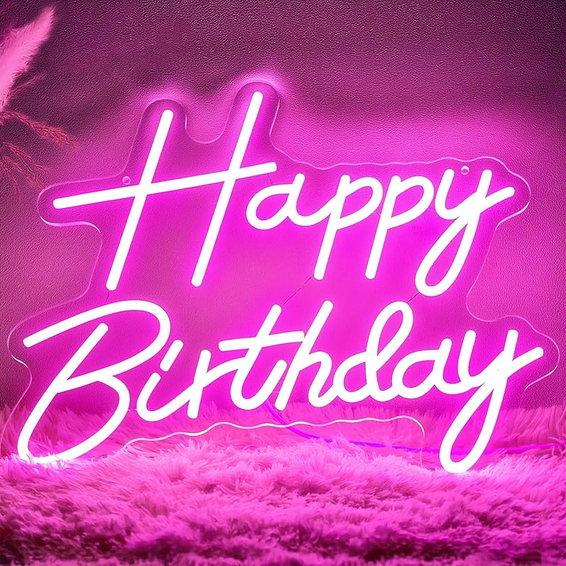Happy Birthday Neon Sign for Backdrop, LED Happy Birthday Light Up Sign, USB Powered Dimmable Neon Light for Birthday Party Decorations Wall Decor,