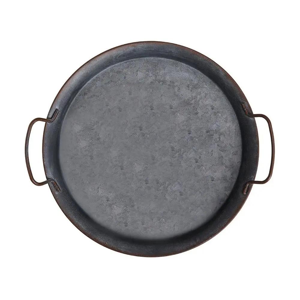 High Quality Metal Bread Tray With Handle Old Iron Home Decor Tableware Plate with Handle Round Tray for Food & Home Photo Prop