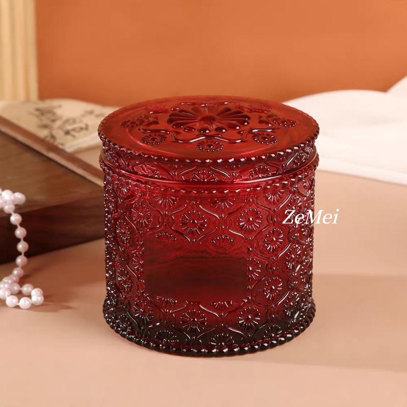 European-Style Crystal Glass Candy Jar,Jewelry Organizer With Lid  Aromatherapy Candlestick Container Container Home Decoration