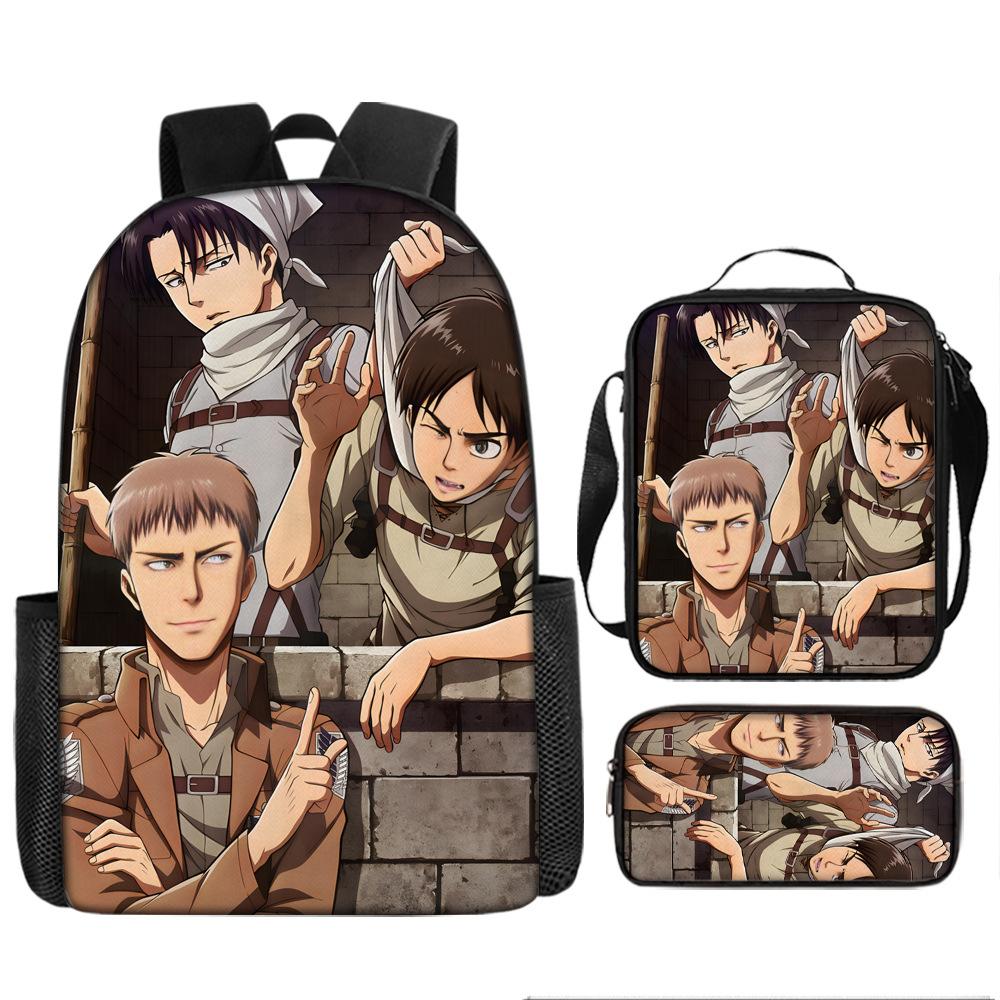 Attack Giant School Bag Anime Men's and Women's Backpacks Student Large Capacity Outdoor Leisure Travel Bag Three-piece Set