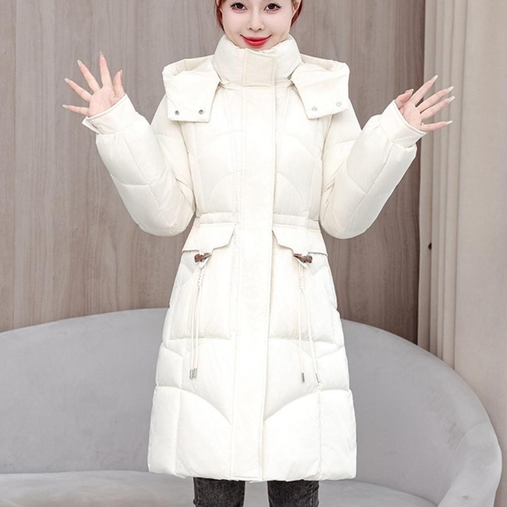 Women Hooded Collar Cotton Parkers Coat Zipper Coat Medium Warm Button Coat Jacket