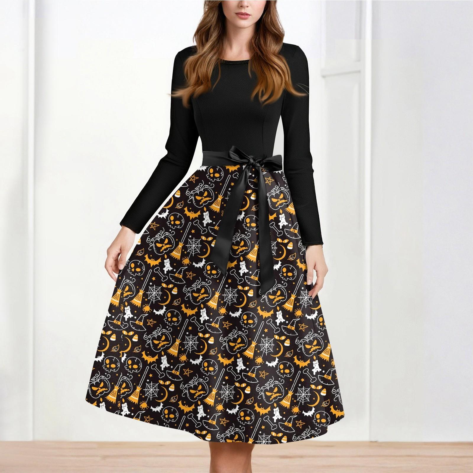 

Женское повседневное и модное платье с длинными рукавами и R-образным вырезом с принтом снежинок XXXXXL чёрный