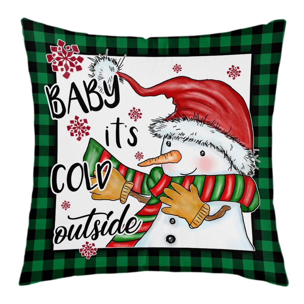 New Christmas Short Plush Pillow Cover Peach Skin Digital Printing Cushion Cover Christmas Snowman Pattern