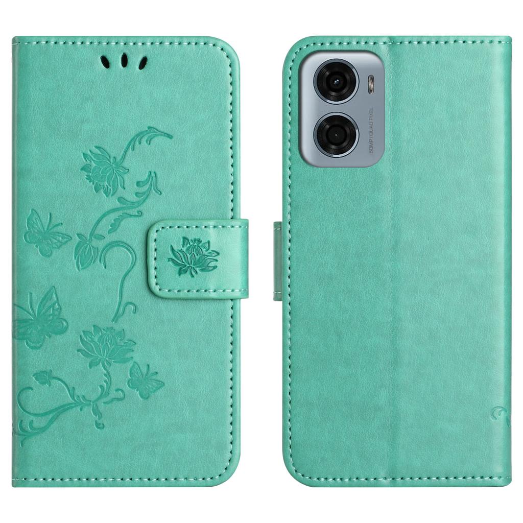For Motorola Moto G06 4G Case Wallet Stand Imprinted Butterfly Flower PU Leather Phone Cover