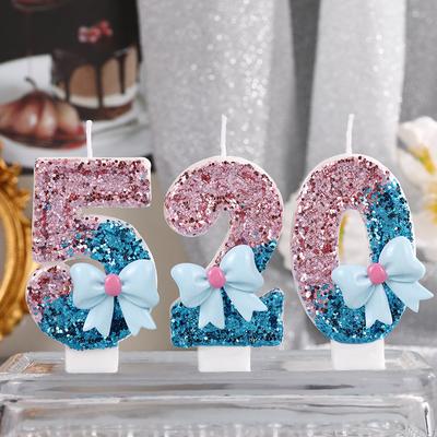0-9 Birthday Digital Candles, 3D Design of Birthday Candles, Cake, Birthday Party (Blue Bow)