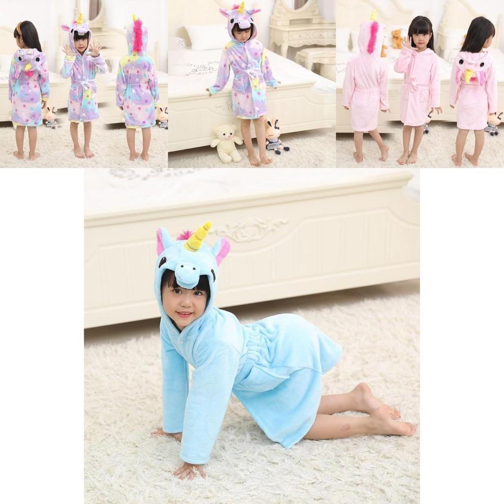 Unicorn Kids Unisex Bathrobe Girls Boys Hooded Pajamas Sleepwear Nightwear