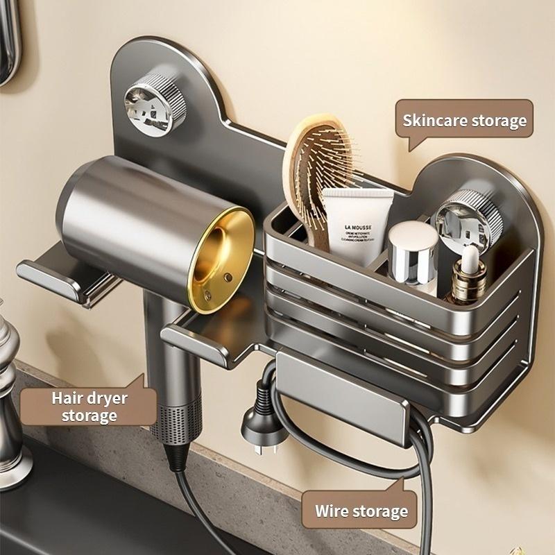 Detachable Suction Cup Hair Dryer Hanger No Drilling Bathroom Shelf