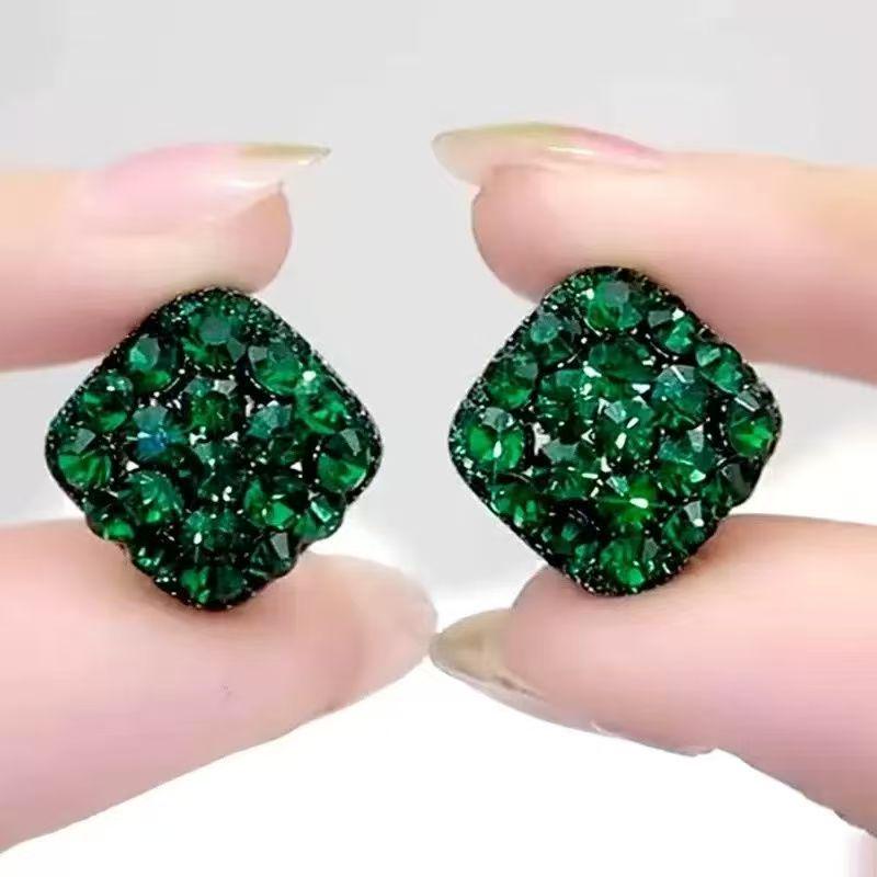 Elegant Green Zircon Square Stud Earrings for Women