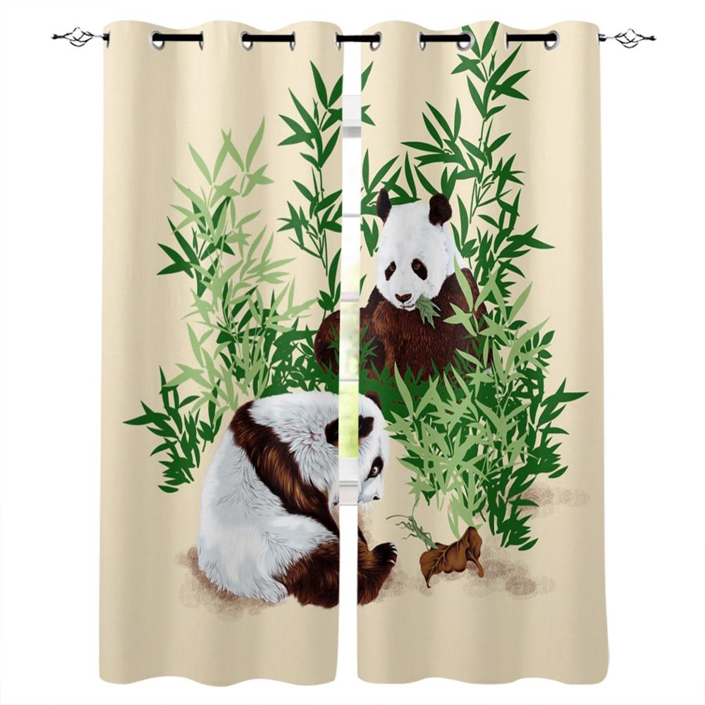 Chinese Panda And Bamboo Window Curtains Curtains for Living Room Decorative Items Living Room