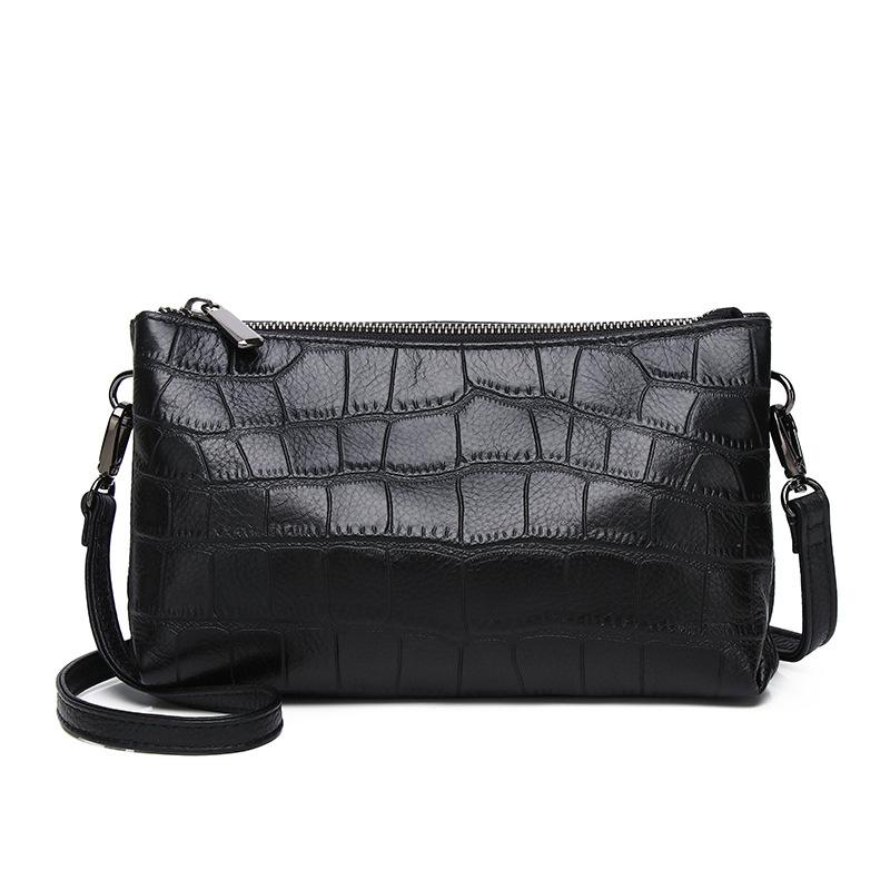 

Тиснений під камінь двошаровий на блискавці з першого шару коров ячої шкіри, сумка через плече кросбоді з натуральної шкіри, жіноча сумка, сумка для мами чорний