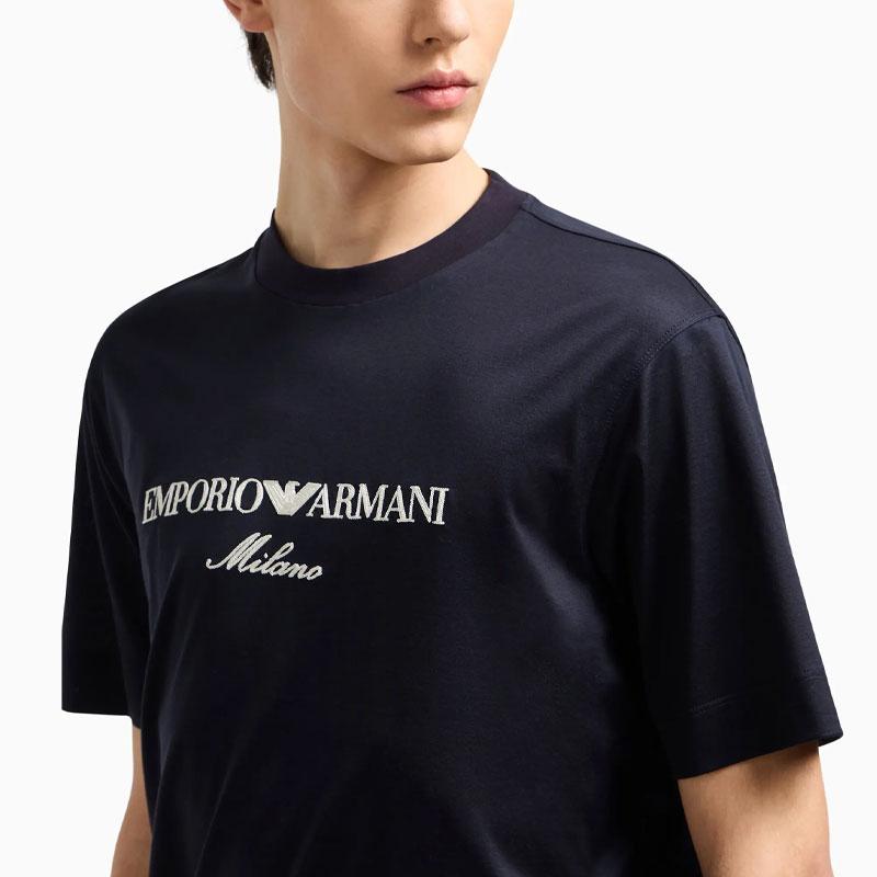 EMPORIO ARMANI Logo Embroidered Crewneck T Shirt EM001033-AF10017-MB222