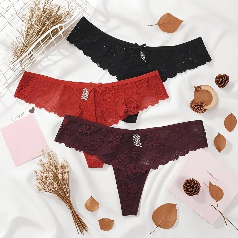Bow Underwear for Women Low Waist Mesh Lace Briefs Fashion Lace Panties Lady