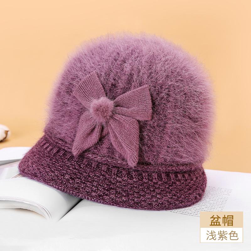 New fashion hairball women's knitted hat outdoor versatile warm and cold rabbit hair adult grandma hat