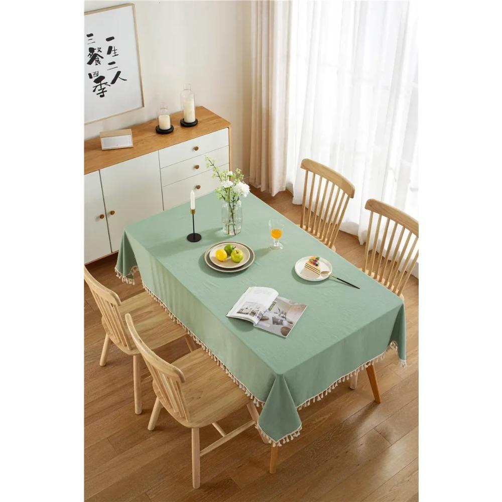 Quasten Nähen Baumwollstoff Tischdecke Waschbare Tischdecke für Hochzeitsfeier Essen Bankett Dekoration Luxuriöse Tischdecke