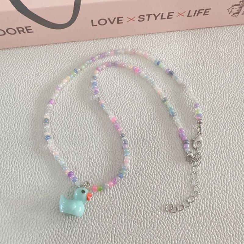 Unique Rainbow Bead Neckchains Adjustable Duck Pendant Choker Ornaments