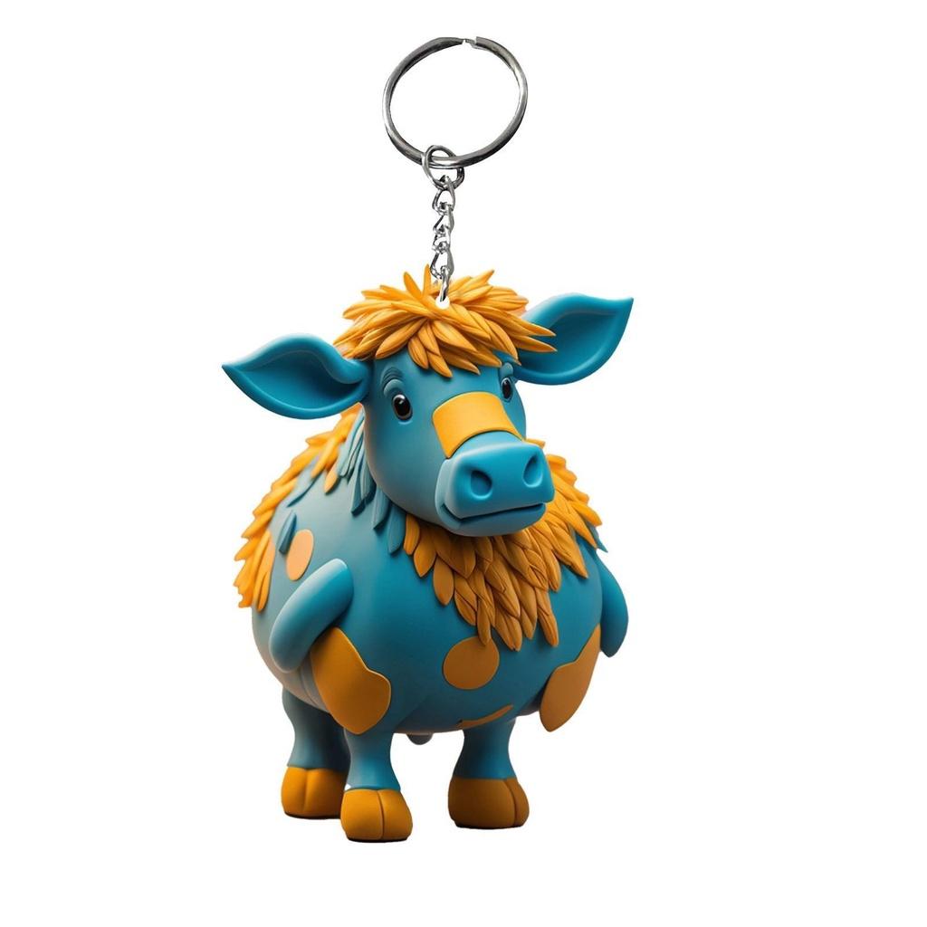 Cow Keychain Cartoon Acrylic Car Keyring Bull Backpacks Pendant Gifts Novelty