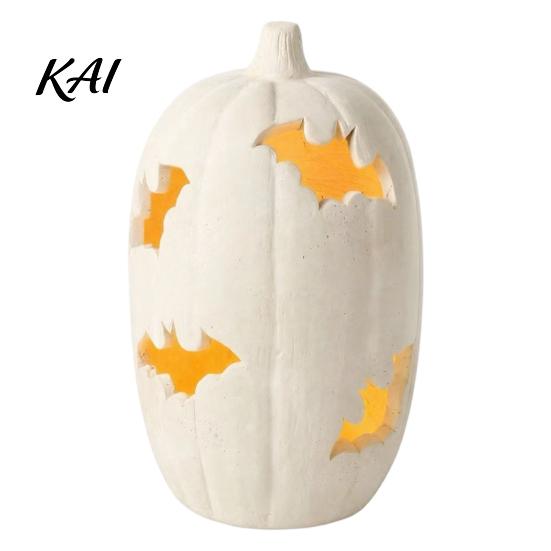 Verlichte Pompoen Beeldje Halloween Hars Figuur, Vleermuis Uitgesneden Lantaarn met Seizoensgebonden Bureau Centerpieces Warm Licht, Spookachtig Binnen Buiten Huis