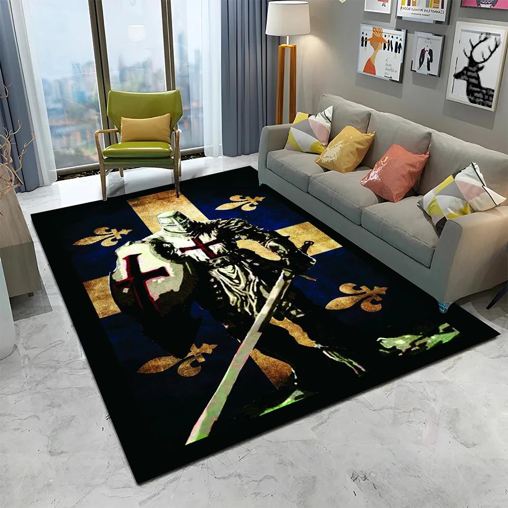 Rycerz Templariusz Krzyżowiec Gry Dywanik do Domu Salonu Sypialni Sofy Wycieraczka Dekoracja, Dywanik Obszarowy Antypoślizgowa Mata Podłogowa