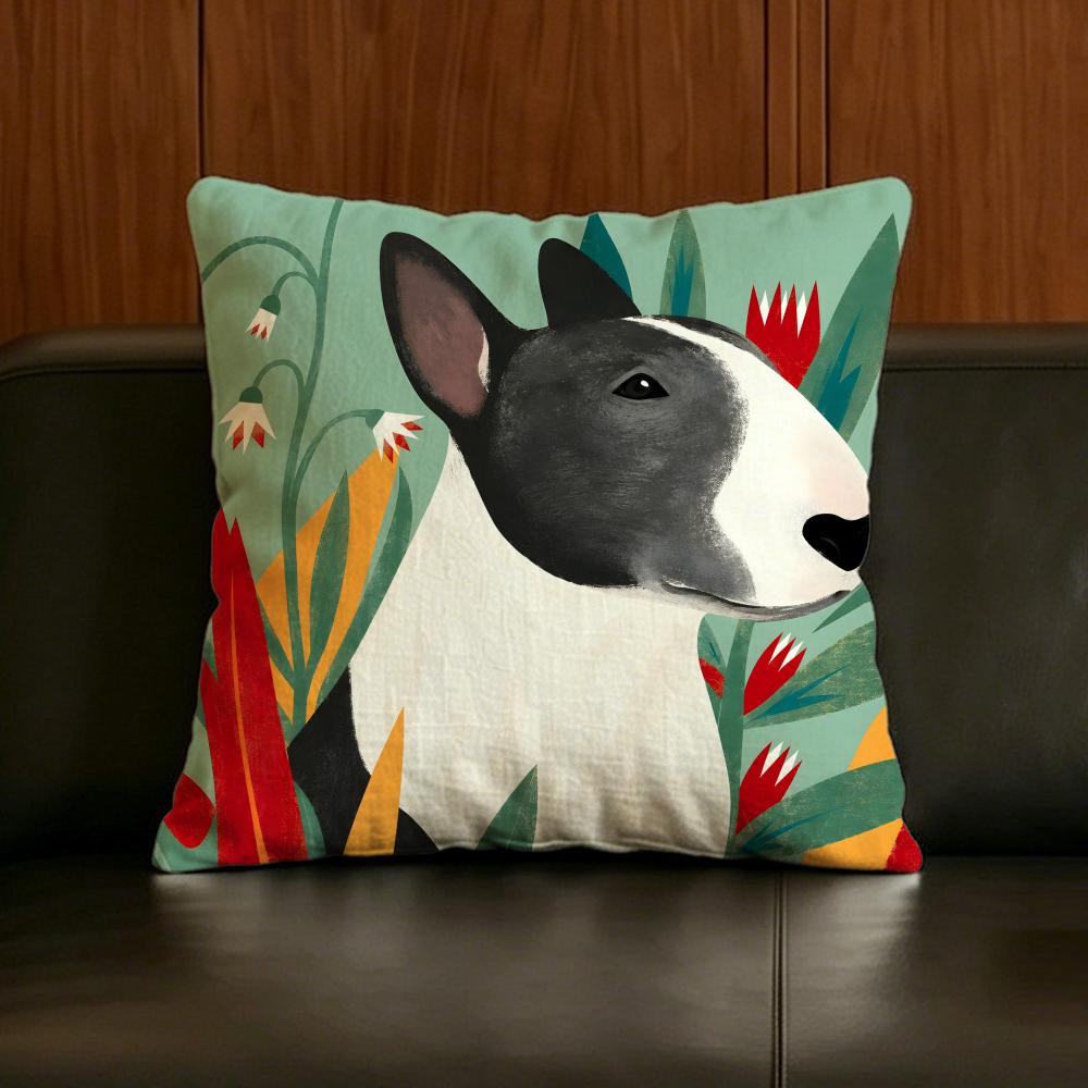 Dog Cartoon Bull Terrier Series Cushion Cover Natural Linen Pillowcase Set AllinOne Decor for Sofa Bedroom  Chair