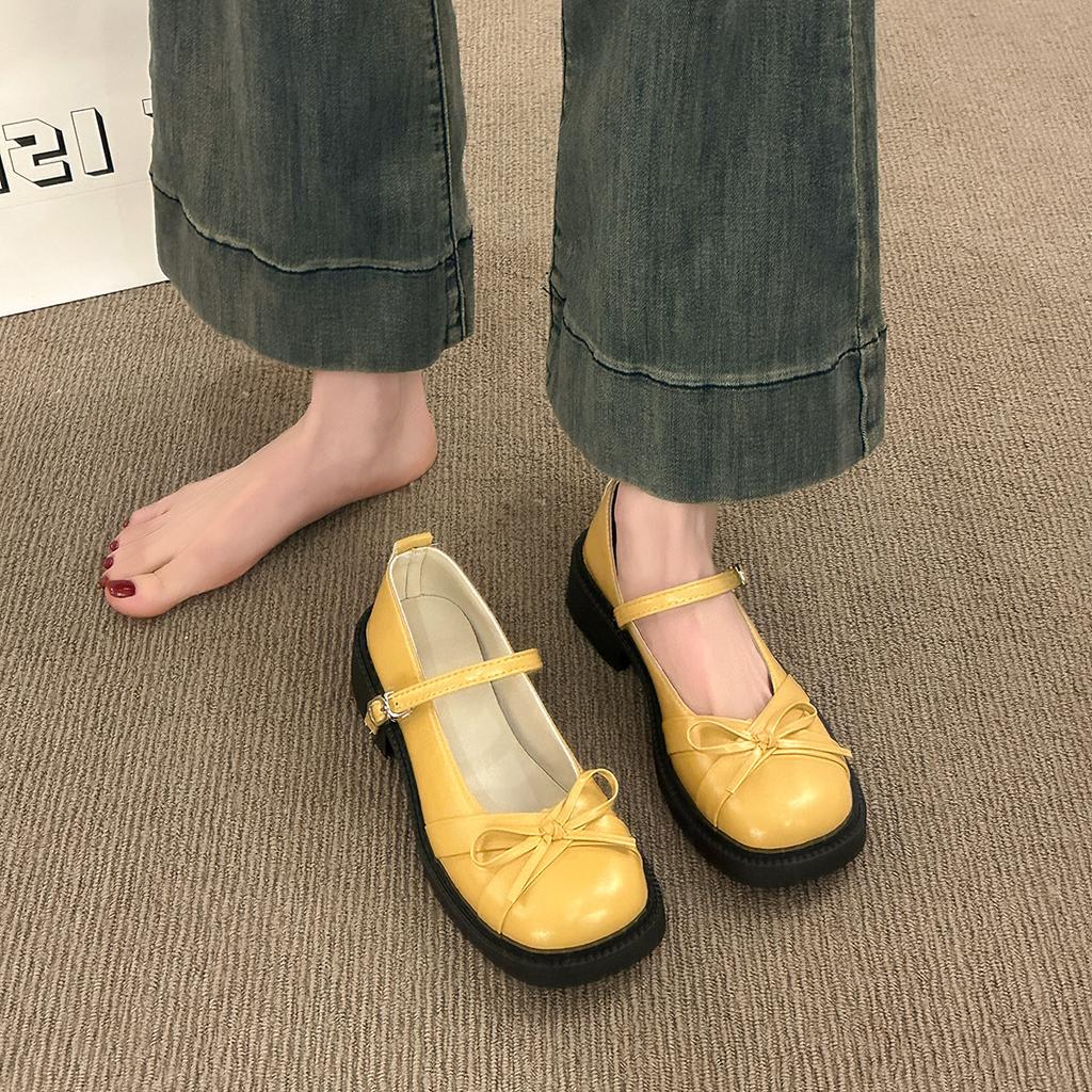Round Head Shallow Mouth Bow Single Shoes Spring 2025 New Fashion Versatile Mary Jane Soft Sole Small Single Shoes Women's Shoes
