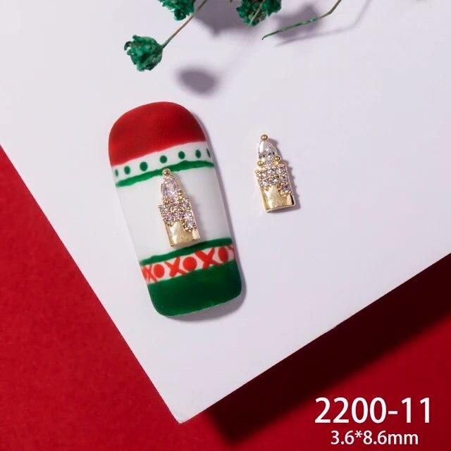 2pcs 3D Alloy Christmas Tree Bells Nail Art Zircon Pearl Metal Manicure Nails Accessories DIY Nail Decorations Supplies Charms