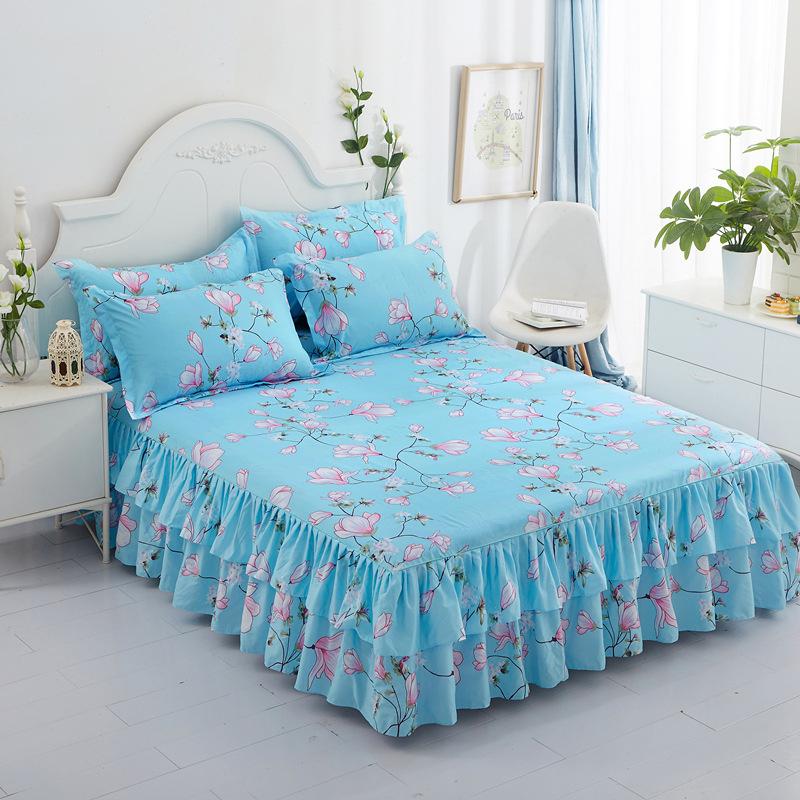 Ruffle Skirt Bedspread Home Textile Printed Bed Skirt Bedroom Coverlets Bedspreads Sheets Dust Cover Bedding 3PCS/Set
