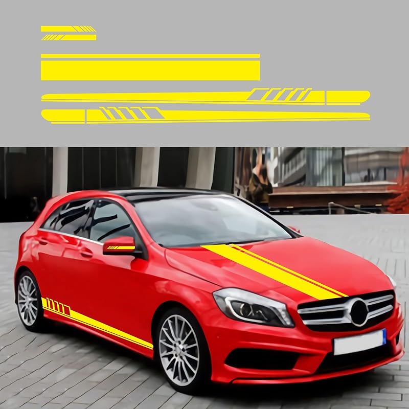 Racing Stripes Car Stickers Sport Stripes DIY Styling Decorated Door Hood Mirrors Vinyl Sticker Accessories For Car Trucks SUV(5PCS) (Yellow)