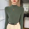 Women's Black Wool Semi-High Neck Base Layer Sweater - Soft, Comfortable, Slimming Fit for Autumn/Winter.