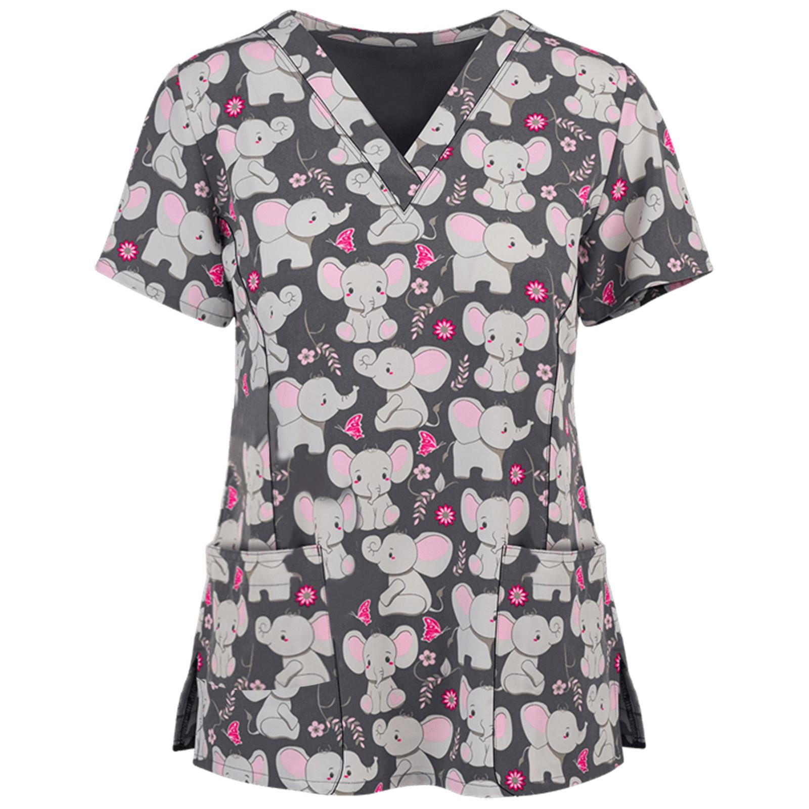 Women Short Sleeve V-neck Tops Working Uniform Blouse S чёрный